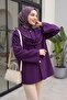 Shawl Detailed Winter Felt Jacket - Purple - 3
