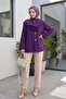 Shawl Detailed Winter Felt Jacket - Purple - 4