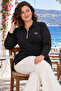 Women's Plus Size Zippered Polo Neck Crystal Fabric Slit Hijab Tunic - 2