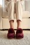 Women's Burgundy Pompom Detailed Plush Winter House Slippers 3 cm Byndtpwrpon01 - 3