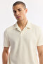 Men's Ecru Apaj Collar Jacquard Linen Blend Regular Fit T-Shirt A61Y1171 - 2