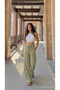 High Waist Loose Fit Linen Blend Pants - 3