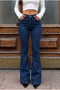 High Waist Stretchy/Lycra Bell Bottom Jeans - 2