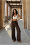 High Waist Loose Fit Linen Blend Pants - 5