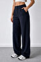 Women's Navy Blue Stretch Fabric Palazzo Relaxed Wide-Leg Pants - 2