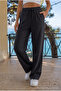 Black Linen Blend Loose-Fit Elastic Waist Pants