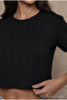 Women's Round Neck Relaxed Fit Short Sleeve Basic Crop T-Shirt - 2
