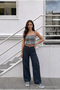 Women's Cargo Pocket Palazzo Cut Stretch Fabric Navy Blue Trousers - 6