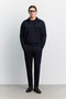 Men's Navy Blue Classic Waist Cotton Blend Elastane Relaxed Fit Trousers A62Y3061 - 6