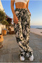 Women's High Waist Leaf Patterned Summer Fabric Trousers with Elastic Waist - 3