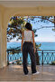 Black Linen Blend Loose-Fit Elastic Waist Pants - 4