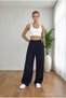 Women's High Waist Lycra Wide Leg Loose Palazzo Pants with Velcro Closure Detail - 5