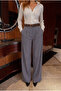 Belted Oversize Wide Leg Palazzo Fabric Trousers