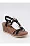 Celens 10011 Black Wedge Heel Women's Sandals - 6