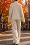 Women's Turtleneck Cotton Striped Pattern Casual Relaxed Two-Piece Set - 5
