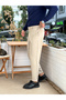 Belt Detailed Italian Cut Fabric Trousers Cream - 2