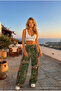 Women's Ethnic Patterned Summer Fabric Pants with Elastic Waist - 5
