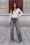 Sky Blue Faded Effect Vintage High Waist Wide Leg Jeans with Lycra - 5