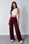 Women's Burgundy Stretch Fabric Palazzo Loose Wide-Leg Pants - 6