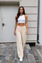 Women's Beige Wide Leg High Waist Jeans - 6