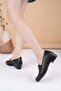14421 Black Chain Pattern Genuine Leather Heeled Women's Shoes - 4