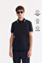 Men's Navy Blue Non-Curling Polo Collar Cotton Pack Technical Fabric Regular Fit T-Shirt A61Y1097