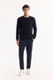 Men's Navy Blue Crew Neck 100% Acrylic Textured Knitwear Regular Fit Sweater E005088 - 7
