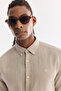 Men's Stone Button Collar 100% Linen Comfort Fit Shirt B002191 - 2