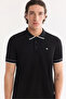 Men's Black Non-Curling Polo Collar Buttoned Bi-Stretch Interlock Regular Fit T-Shirt A61Y1075 - 2