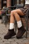 Women's Stoned Brown High Sole Ultra Mini Suede Boots with Fur Inside 4.5cm Byndum02 - 5