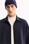Men's Navy Blue Classic Collar Jersey Comfort Fit Shirt Jacket A52Y2043 - 5