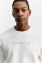 Men's Ecru Crew Neck Easy-Iron Printed Interlock Regular Fit Sweatshirt A62Y1285 - 2