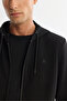 Men's Black Hooded Interlock Fabric Zippered Basic Regular Fit Sweatshirt B001102 - 2