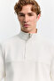 Men's Ecru Stand Collar Zippered Easy-Iron Cotton Regular Fit Sweatshirt A62Y1222 - 2