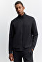 Men's Black Stand Collar Zippered Front Panel Mesh Detailed Side Pockets Technical Regular Fit Cardigan A62Y1319 - 7