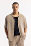 Men's Beige Apaj Collar Short Sleeve Soft Touch Oversize Fit Shirt A51Y2006 - 5
