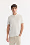 Men's Ecru Non-Curling Polo Collar Zippered Regular Fit T-Shirt A61Y1009