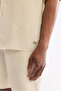 Men's Ecru Apaj Collar Breathable Modal Blended Soft Touch Short Sleeve Oversize Fit Shirt A61Y2006 - 5