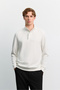Men's Ecru Stand Collar Zippered Easy-Iron Cotton Regular Fit Sweatshirt A62Y1222
