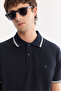 Men's Navy Blue Non-Curling Polo Collar Cotton Pack Technical Fabric Regular Fit T-Shirt A61Y1097 - 3