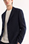 Men's Navy Blue Mono Collar Bi-Stretch Lightly Striped Blazer Comfort Slim Fit Jacket A52Y4004 - 5