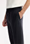 Men's Black Elastic Waist Lace-Up Technical Fabric Regular Fit Sweatpants A51Y3413 - 5