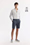 Men's Anthracite Elastic Waist 100% Linen Relaxed Fit Shorts B003732
