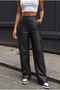Women's Leather High Waist Wide Leg Cargo Pants with Pockets - 3