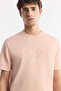 Men's Pink Crew Neck Printed Bi-Stretch Interlock Regular Fit T-Shirt A51Y1132 - 2