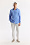 Men's Blue Bottom Britli Collar Striped Viscose Blend Comfort Fit Shirt A51Y2128 - 5