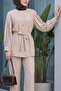 Lena Set with Watermelon Sleeves and Tie-Waist Pants - Light Mink