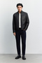 Men's Black Stand Collar Faux Seasonal Comfort Fit Leather Coat A62Y6107 - 7