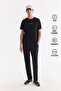 Men's Black Elastic Waist Lace-Up Quick-Drying Anti-Wrinkle Technical Fabric Regular Fit Sweatpants A61Y