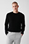 Men's Black Crew Neck Raglan Sleeve Knitwear Sweater A32Y5155